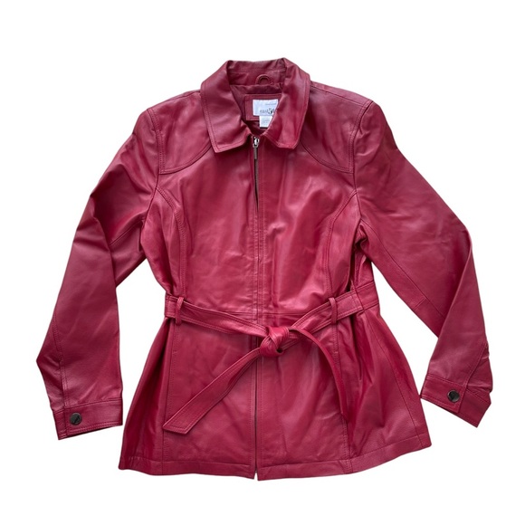 Vintage 90s East 5th Women's Red Leather Zip Up Belted Jacket